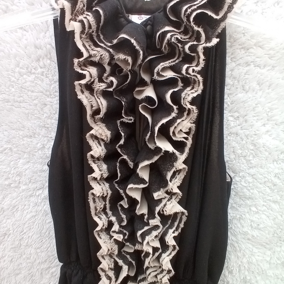 ROBERT RODRIGUEZ Top Womens Sz XS Black Beige Layered Sleeveless Halter Ruffle - Picture 6 of 10